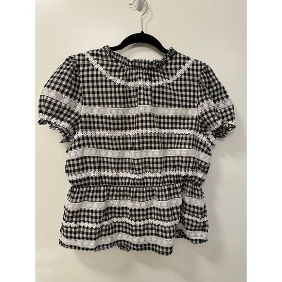 J Crew Black and White Plaid Daisy Peplum Plaid Cotton Blouse size Medium - Picture 4 of 8